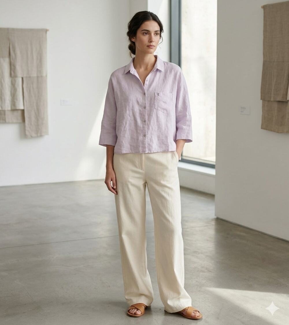 120% Lino Italian Luxury Lavender Linen Button Down Top Minimalist Relaxed Fit S